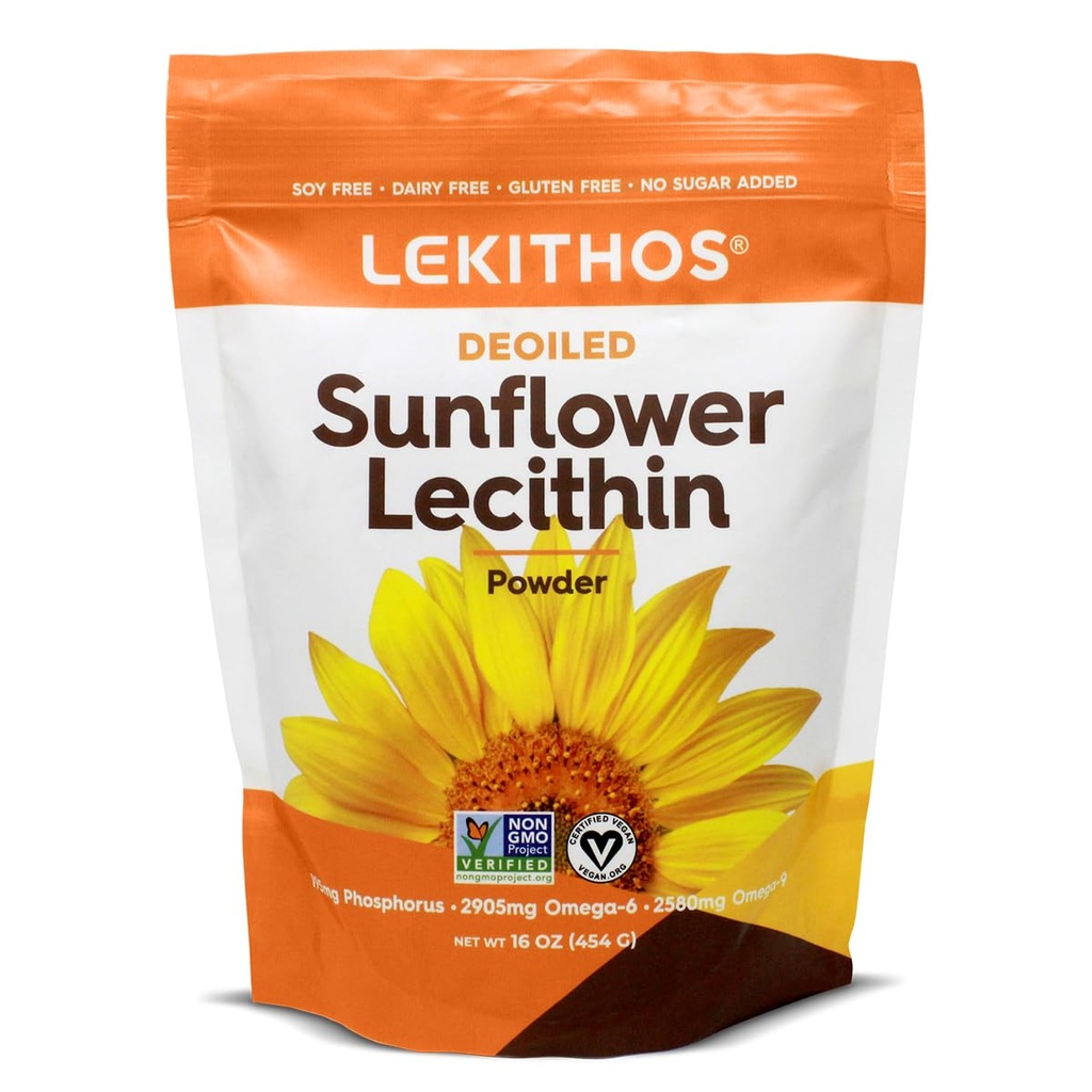 Odolejovaný slnečnicový lecitín prášok 16oz, denný lecitín doplnok pre varenie, Pečenie & Gummies, 1760mg Fosfatidyl choline doplnok - Skvelé pre upchané mlieko Ducts! 65 Servings, non-GMO