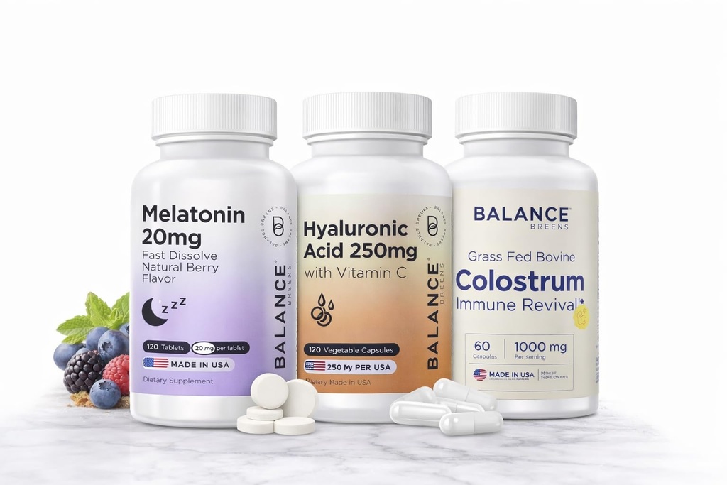 Balancebreens Melatonin + Hyaluronic Acid + Colostrum Wellness Support Bundle