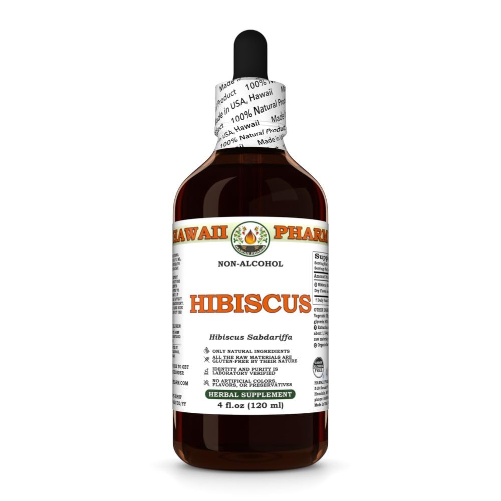 Hawaii Pharm Hibiscus Alcohol-Free Extract, Glycerite for Antioxidant Support, Promotes Circulation, Supports Heart Vitality, Enhances Liver Function, Refreshes and Revitalizes - 4 fl.oz