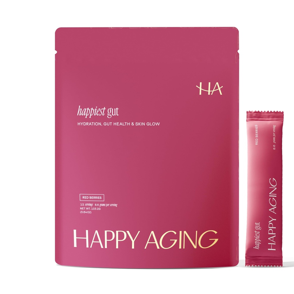 Happy Aging Electrolytes Powder Packets for Women - Sugar Free Hydration & Gut Health with Hyaluronic Acid & Bacillus Subtilis DE111 Probiotics - Dual Prebiotic System for Skin Beauty