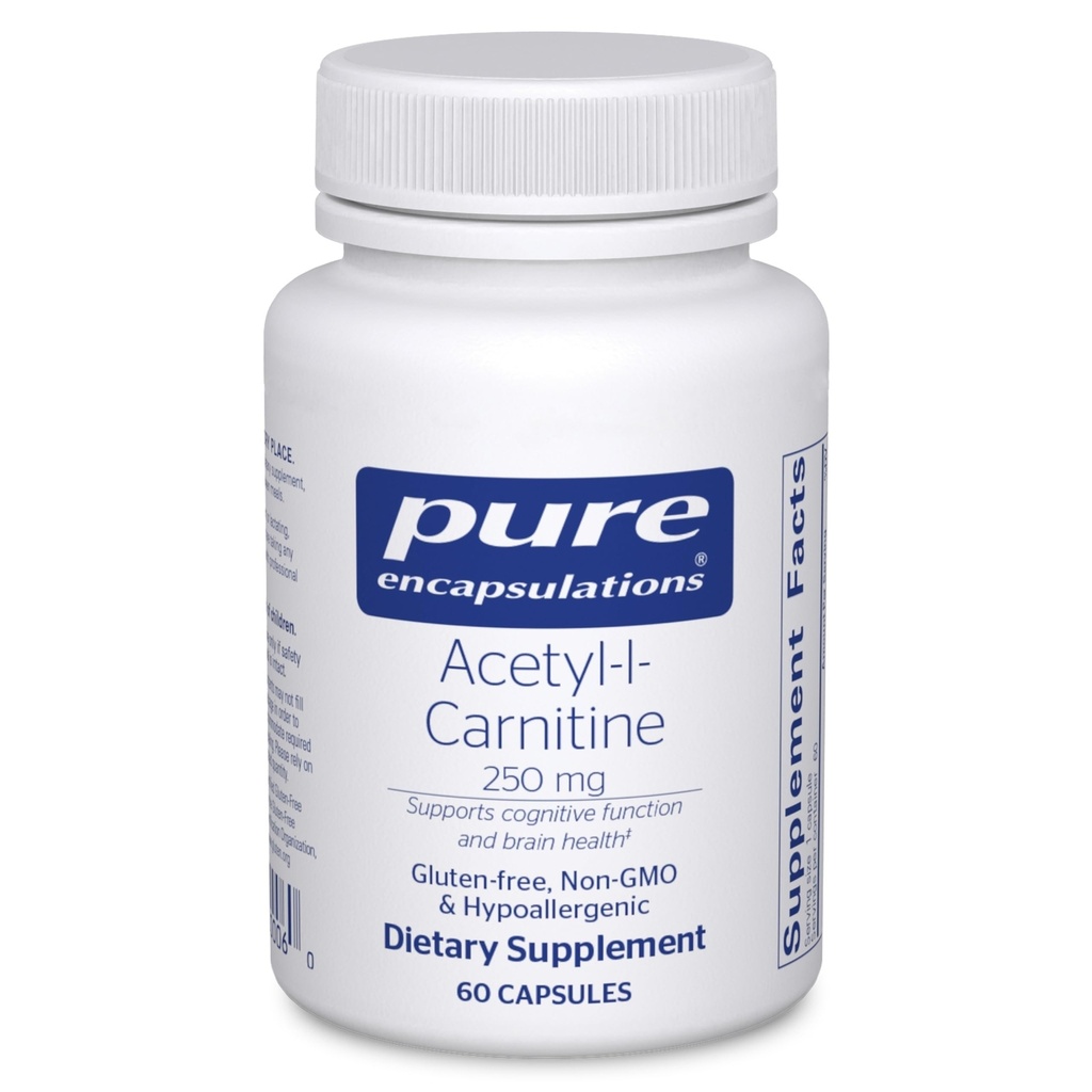 Pure Encapsulations Acetyl-L-karnitín 250 mg - Pamäť a mozog doplnok - Podpora mozgu a zameranie* - Gluten Free & Non-GMO - 60 Kapsule