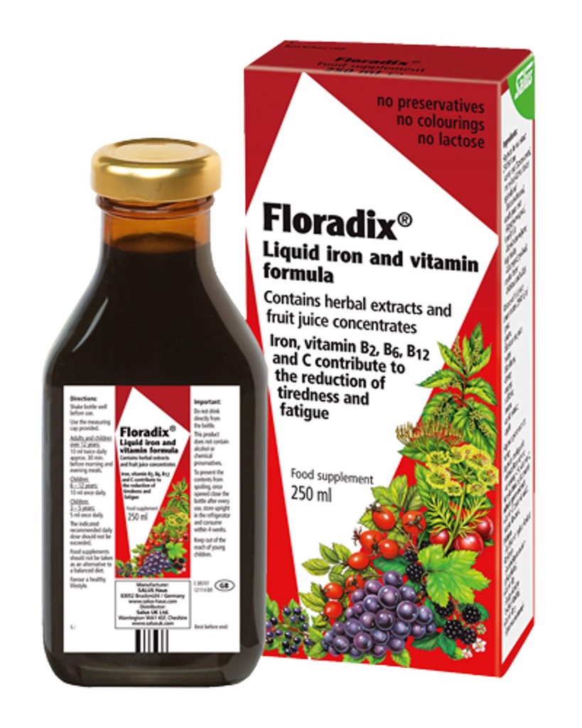 Floradix Floravital Tekuté Železo a vitamín Formula 8.5 fl.oz. - 250 ml. - Vyrobené v Nemecku (3 balenia)