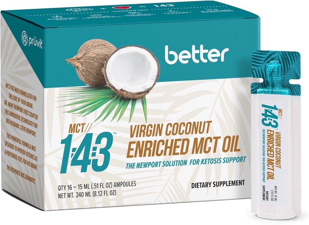 MCT 1:43 Oil from Organic Coconuts - Mastné kyslé palivo pre kompletnú zdravú pokládku 8,12 FL OZ