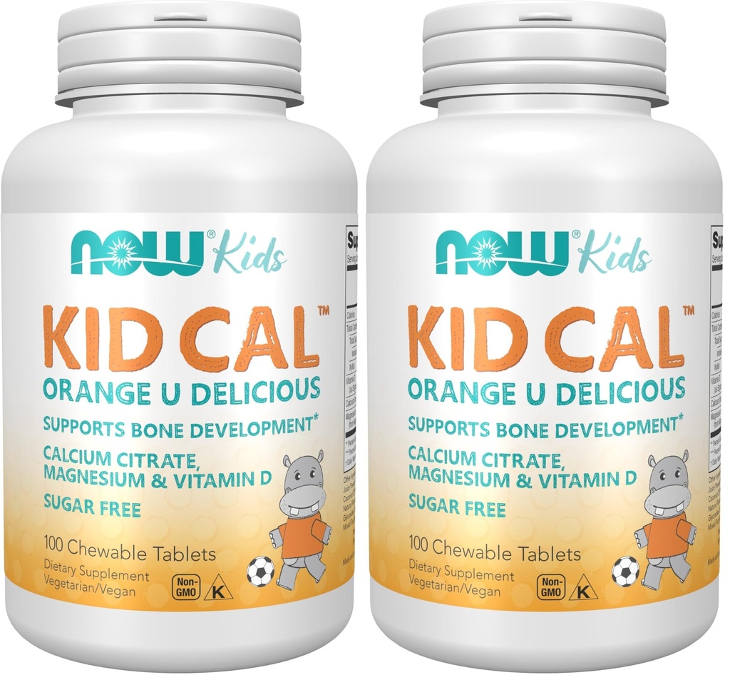 TERAZ doplnky, Kid Cal s citranom vápenatým, horčíkom a vitamínom D, Tart Orange, 100 žuvačky, balenie máj Vary (Stock of 2)
