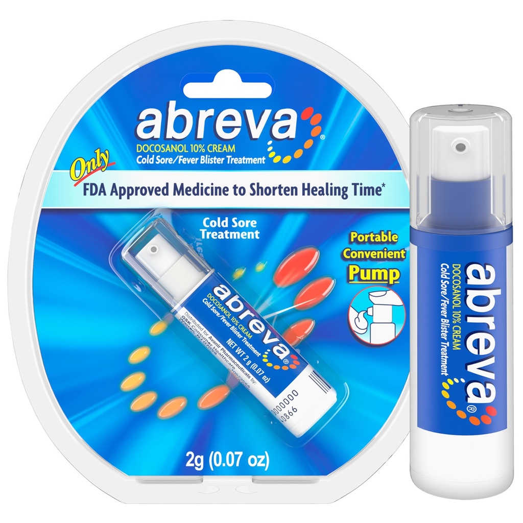 Abreva 10 Percent Docosanol Cold Liečba bolesti, lieči svoju horúčku Blister za 2,5 dní - 0,07 oz Pumpa