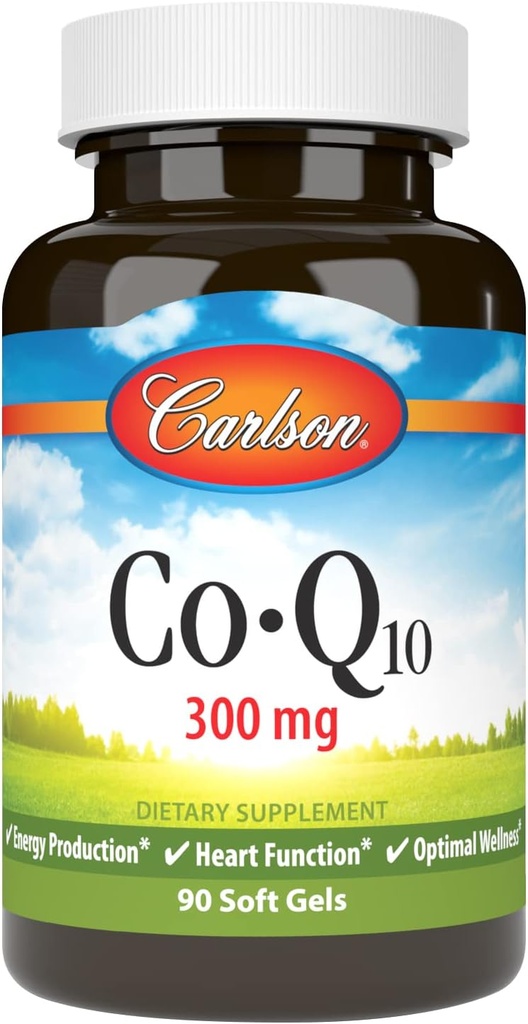 Carlson - Co-Q10, Co-Enzyme Q10, 300 mg, Výroba energie a funkcia srdca, 60 Softgels