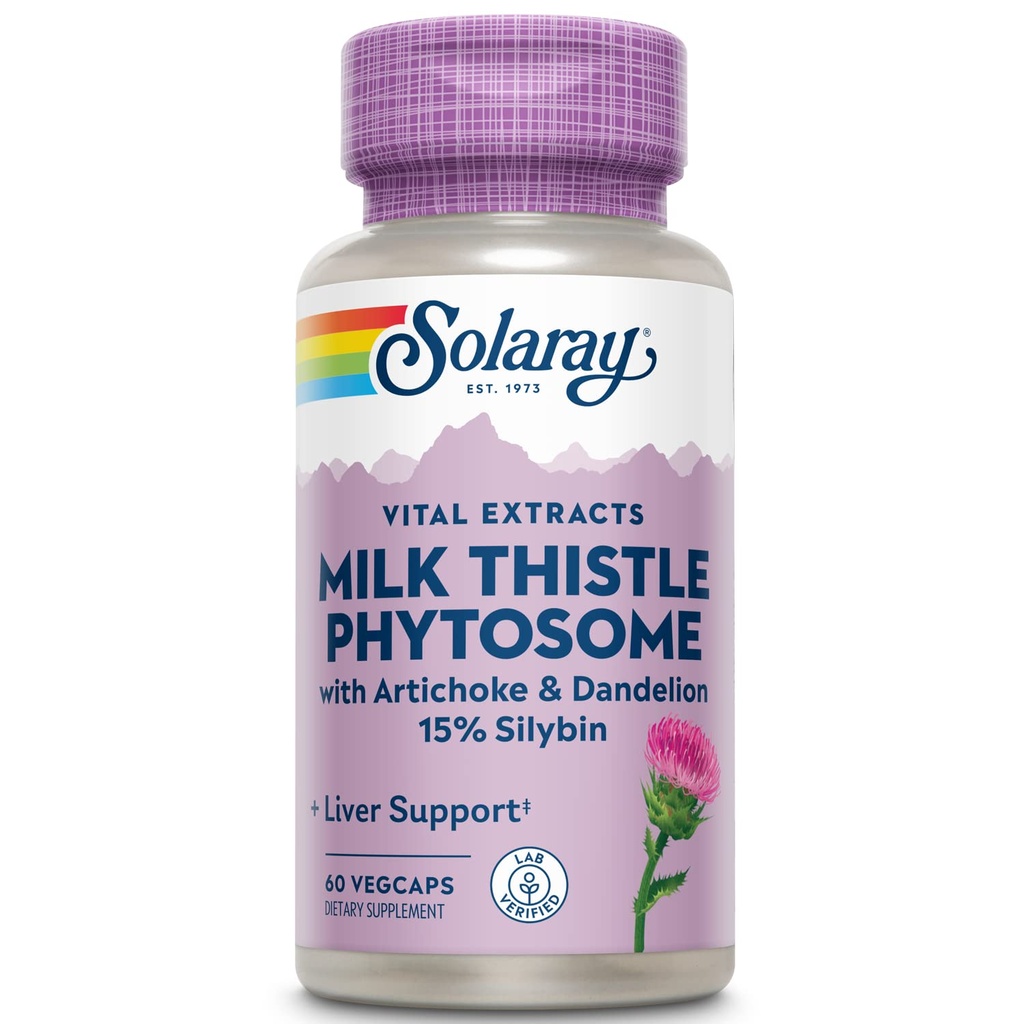 SOLARAY Milk Thitle Phytosome s Artičoke, Púpava, a zázvor - Mlieko Thitle Extract Dodávka 15% Silybin - Pečeň Supplement - 60-dňová záruka, Lab Overené - 60 Servings, 60 VegCaps