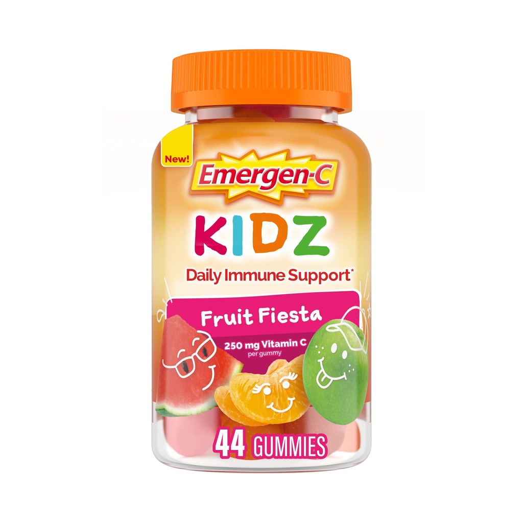 Emergen-C Kidz Daily Immune Support Dietary Doplnky, Ochutené Gummies s vitamínom C a B Vitamíny, Ovocie Fiesta Ochutené Gummies, Späť do školy Essentials - 44 Počet