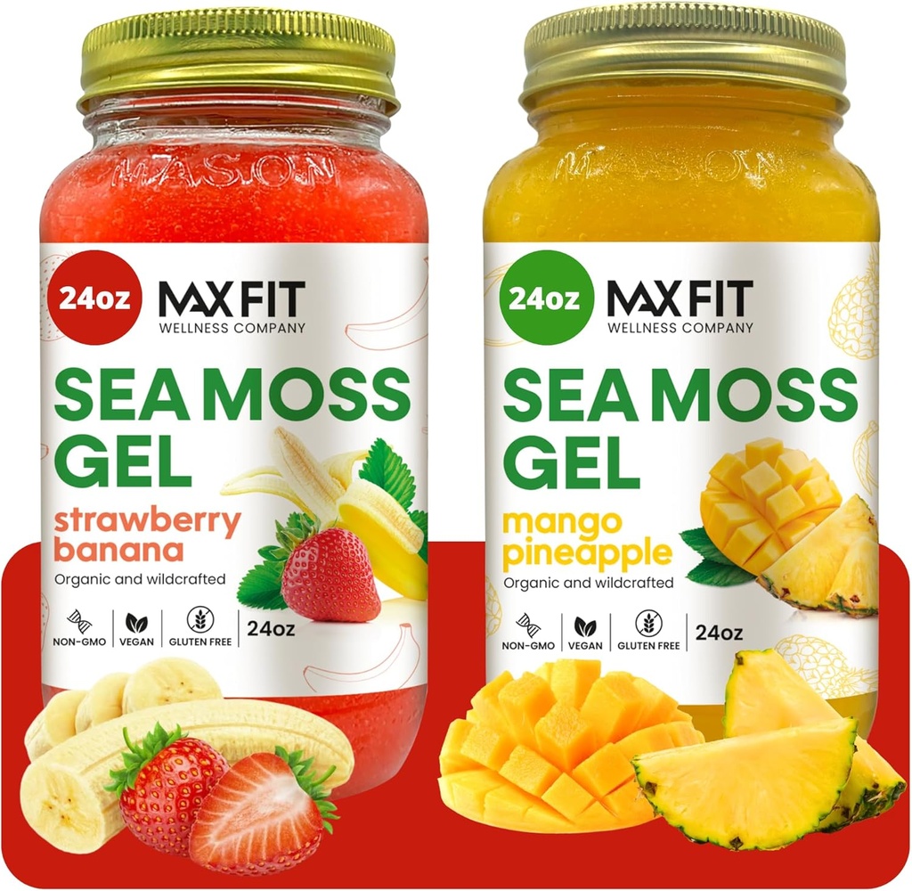Sea Moss Gel Organic Raw (Bundle of 2 Jars 24oz) Strawberry Banana a Mango Ananame Wildсrafted Gold Sea Moss Gel zo Saint Lucia 