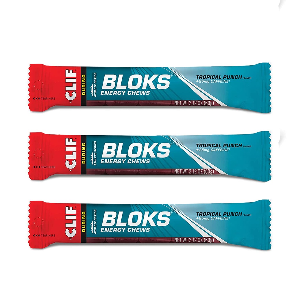 CLIF BLOKY - energetické žuvačky - Tropical Punch s 25 mg kofeínu- non-GMO - Plant Based Food - Fast Fuel for Cycling and Running -Workout Snack (2.1 Ounce Paket, 3 Počet)