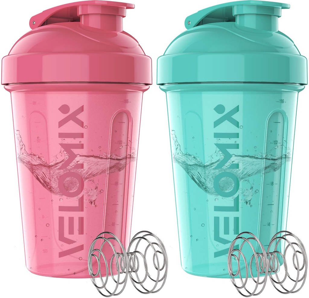 VELOMIX -2 balenie- 20 oz Protein Shaker Fľaše pre proteínové zmesi - 2x Whisk Whisk 