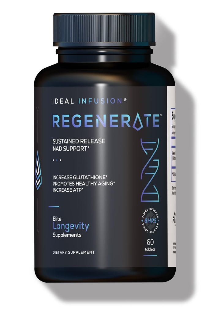 Regenerovať trvalé vydanie doplnok pre NAD & NR Biosyntéza, Boost ATP, NAD+, Glutatión: Kardiovaskulárne zdravie a svalová vitalita (60 Servings) Vegan