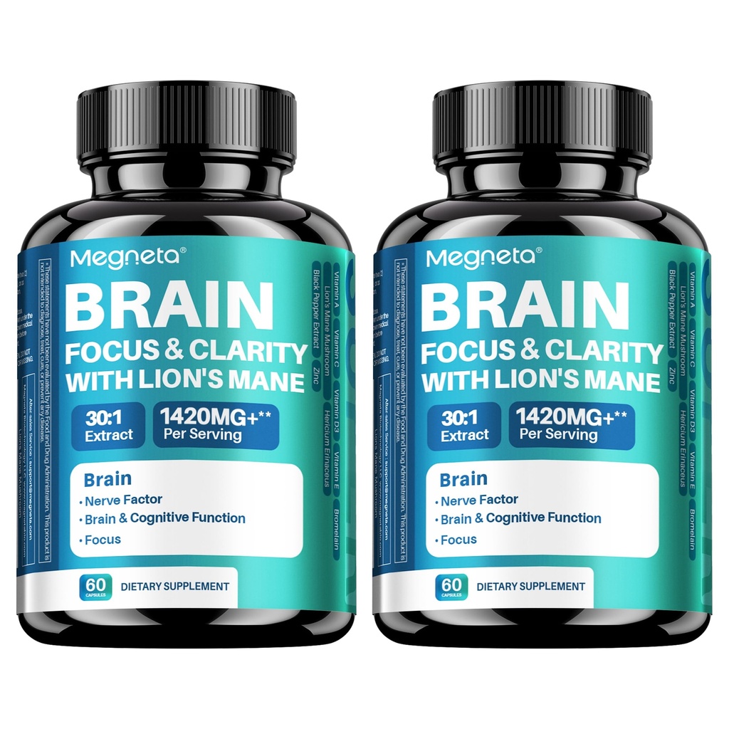 Brain Focus & Clarity Supplements | with Lion’s Mane, Reishi, Cordyceps & Chaga | 120 Capsules, 60 Days Supply