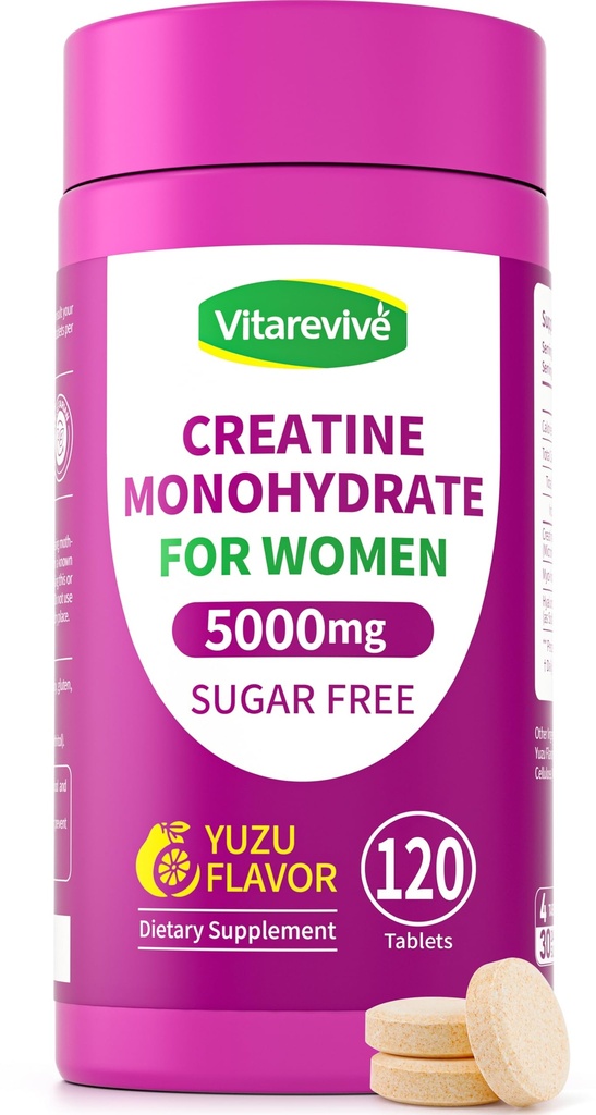 Creatine Monohydrate for Women Chewable Tablets – Micronized & Instantized Creatine Chews, Yuzu Flavor, Clean Creatine Supplement for Women, 120 Tablets