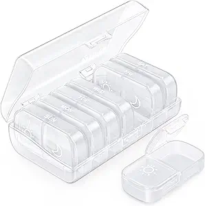 AUVON XL Týždenná pilulka Usporiadateľ 2 Časy denne, Pill Box 7 deň s jedným-Side veľké otvory pre jednoduché použitie, Biela AM PM Pilulka Prípad pre lieky, Vitamíny, Rybie oleje, Doplnky