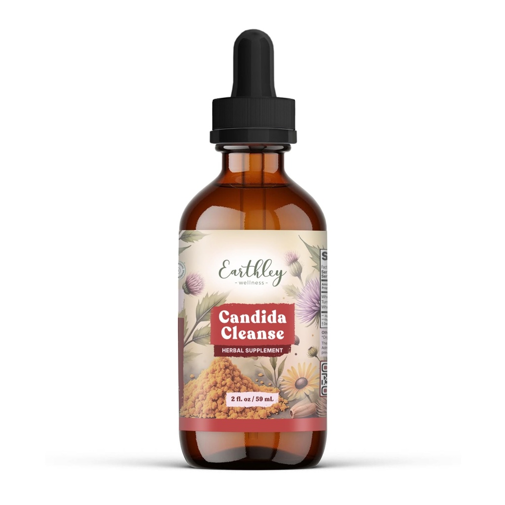 Earthley Wellness Candida Cleanse, Herbal Tincture for Yeast Overgrowth, Gut and Liver Support, Organic Digestive Balance Supplement (2 Oz)