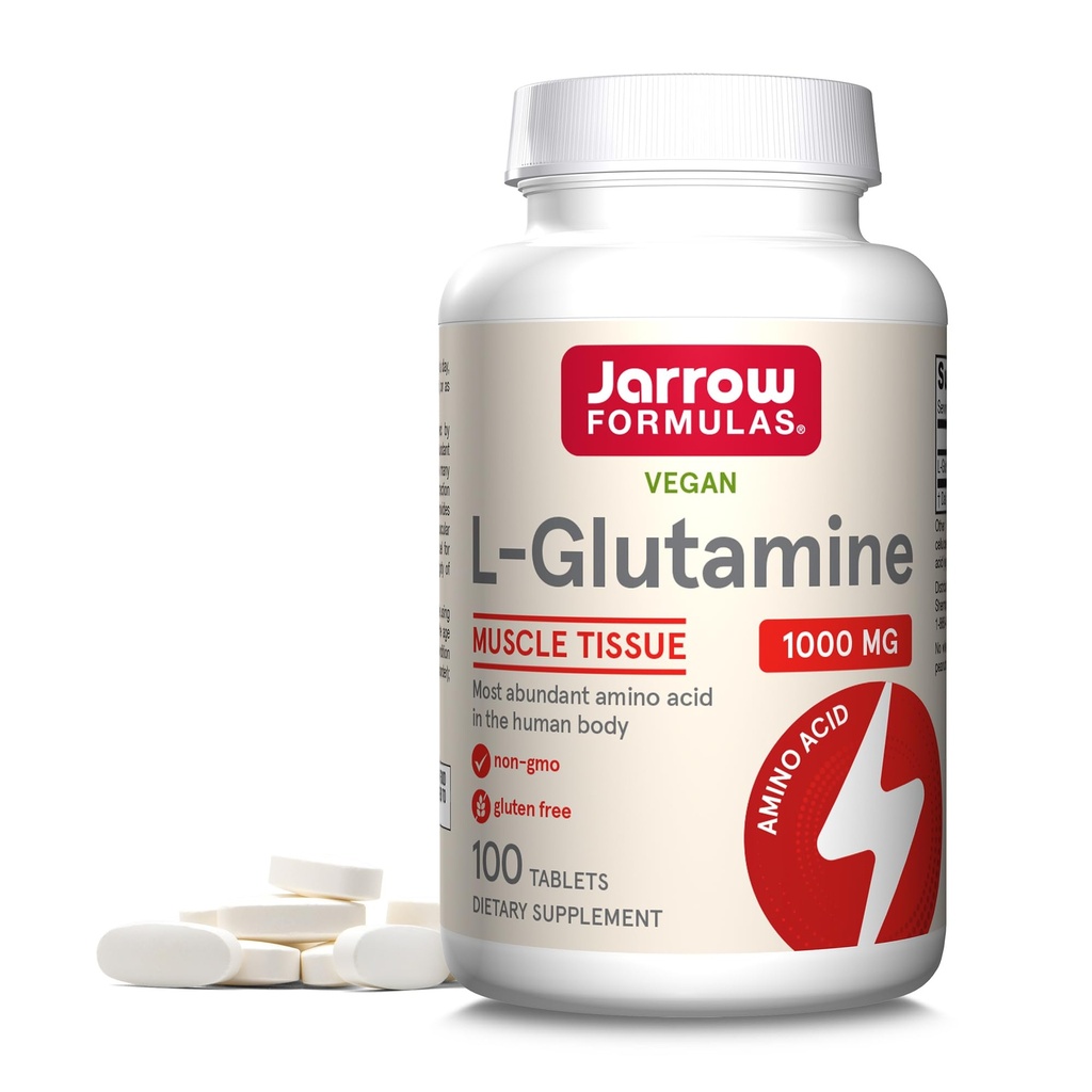 Jarrow Formula L-Glutamine 1000 mg, Dietary Supplement for Muscle Tissue, Multifunctional Amino Acid, Immune Support, 100 Easy-Solv Tablets, 50-100 Day Supply