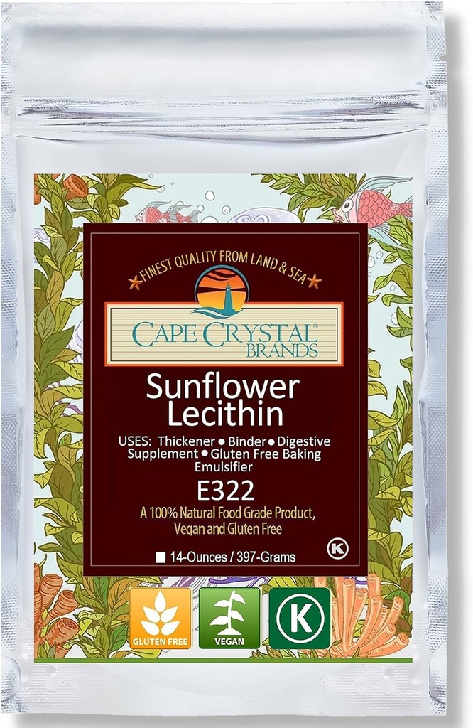 Cape Crystal Slnečnica Lecithin prášok, 100% prírodné a lepidlo-free. Je to Vegan, Non-GMO alternatíva Soy Lecithin prášok (14-oz.)