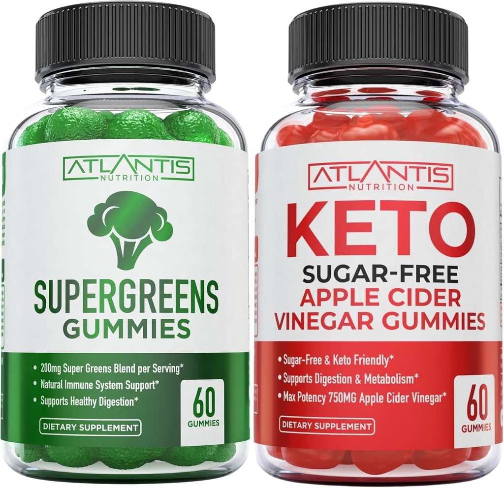 Atlantis Nutrition Supergreens 60 Gumies + Cukor bez Keto jablkový ocot 60 Gumies