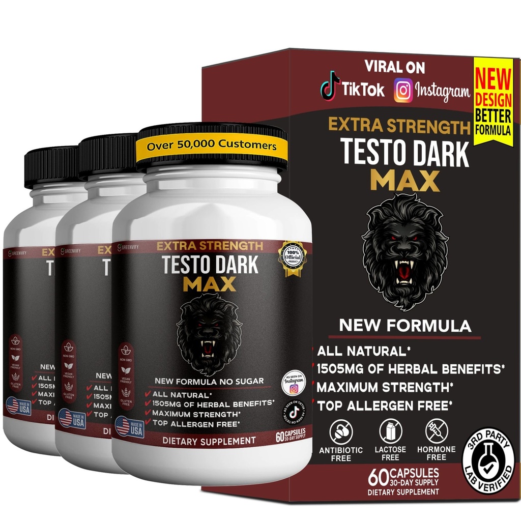 Testo Dark Max Dietary Supplement, Organic Maca Root, Non-GMO, Vegan, Gluten Free, 60 Capsules (2)