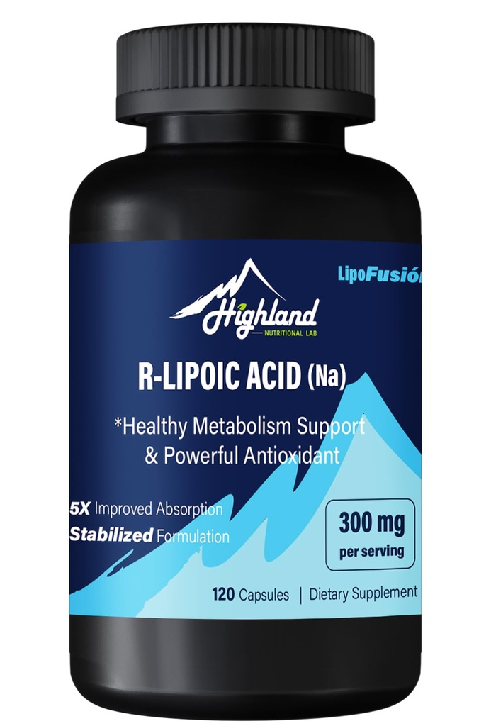 R kyselina lipoová (Na) 300 mg na obsluhu, 120 kapsúl, až 5X zlepšenie absorpcie, Výborný výživový doplnok pre zdravý metabolizmus podporu a antioxidanty-1 fľaša