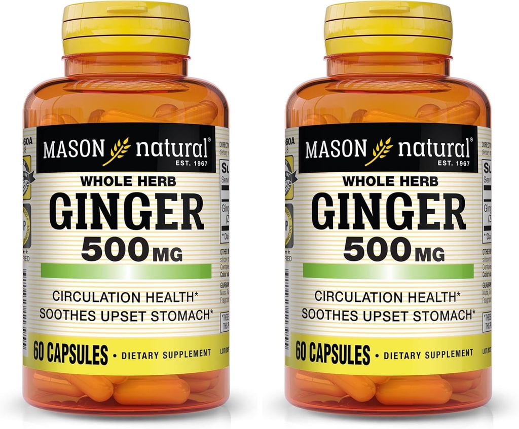 MASON Natural Whole Herb Ginger 500 mg, Natural Herbal Supplement, 60 Kapsule (Pack of 2)