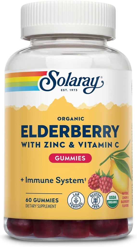 SOLARAY Organic Elderberry Gummies w/Zinc & Vitamín C 