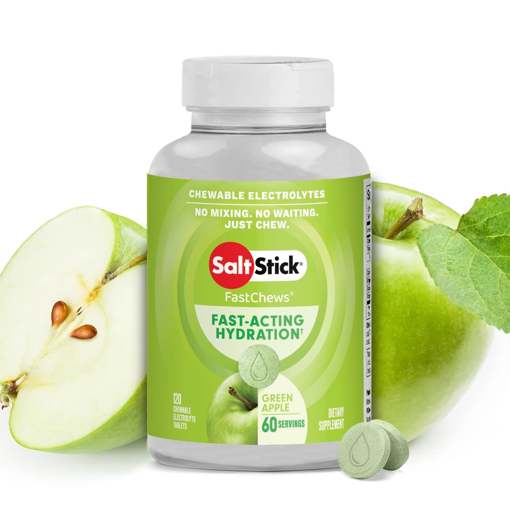 SaltStick Electrolyte FastChews - 120 Count Green Apple Chewable Tablets - Salt Tablets for Running and Hydration, Electrolyte Chews