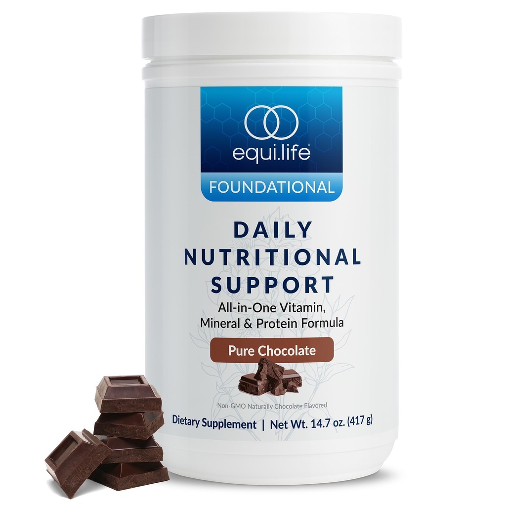 Equilife Daily Nutritional Support, All-in-One Multivitamínová náhrada stravy, čistá čokoládová chuť, 15G rastlinný proteín, podporuje celkový wellness vrátane energie, trávenie, & Koža, 14 slúži Tub