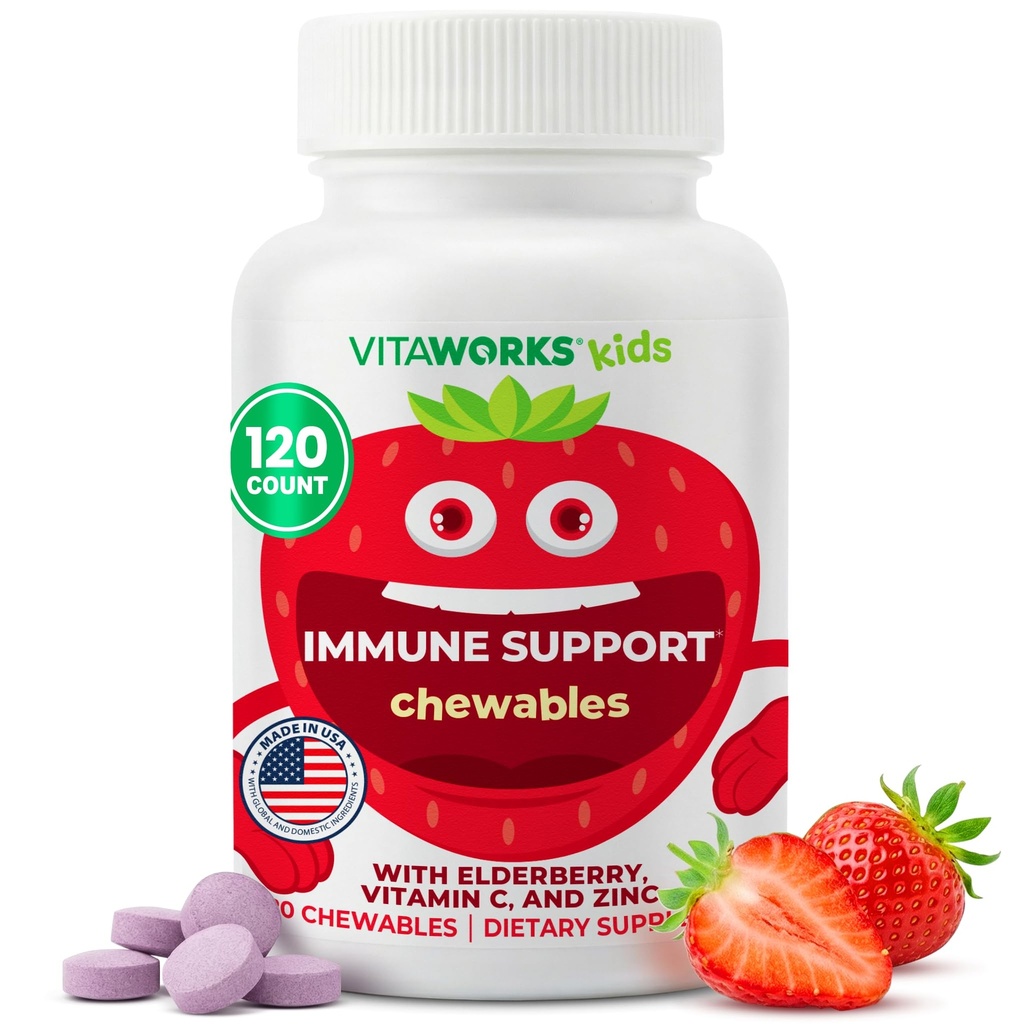 Deti baza so zinkom a vitamínom C - Imunitná podpora Doplnkové žuvacie tablety - Chutné prírodné zmiešané Berry Flavor - Vegan, Vegetarián, Gluten Free, Non-GMO, pre deti, 120 Žuvačky