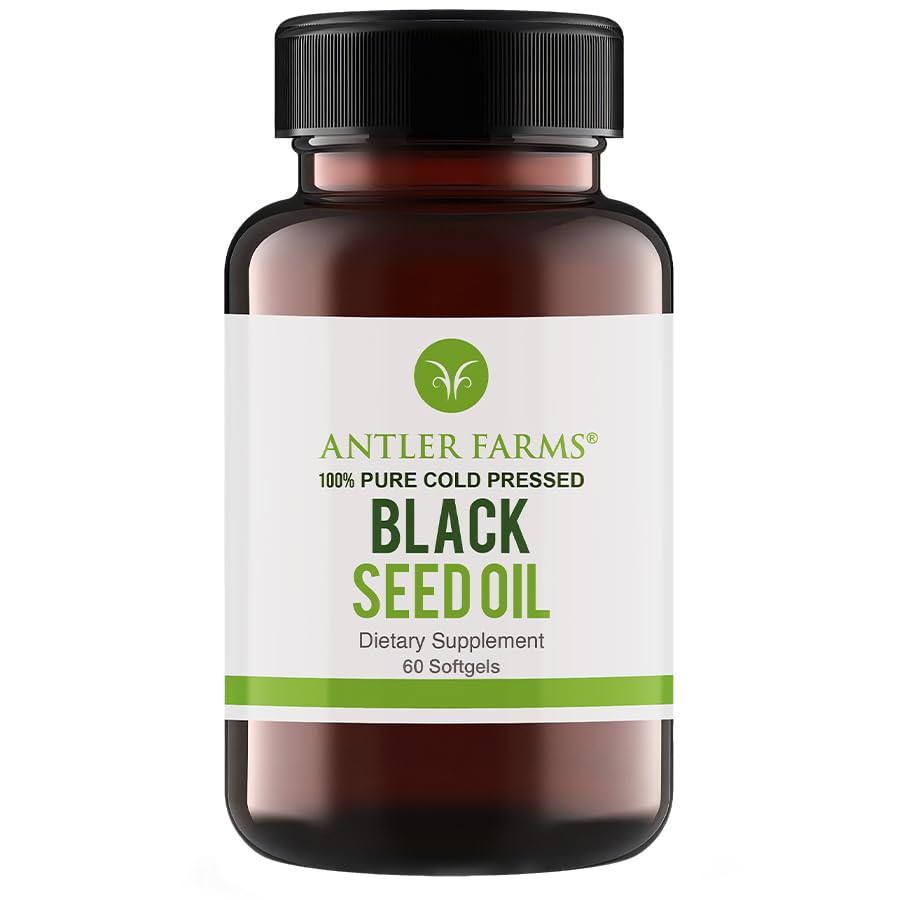 Antler Farmy - Čierny olej zo semien Softgel Kapsule -100% Pure, Virgin, Cold-Pressed 60 Softgels, 500mg 