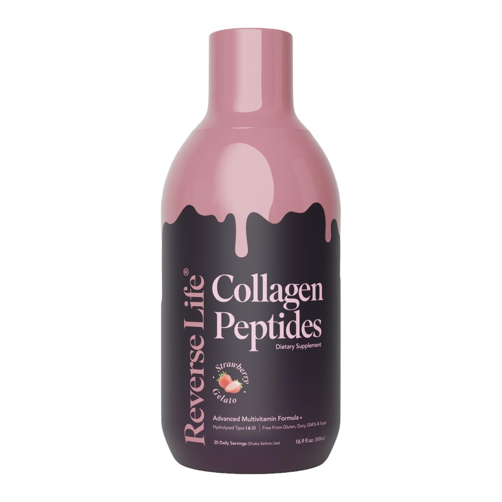 Reverse Life - Strawberry Delight Collagen Supplement 500ml – Skin, Hair & Nails Support for Women & Men with Bovine Collagen, Biotin, Vitamin D3, Folic Acid & Hyaluronic Acid