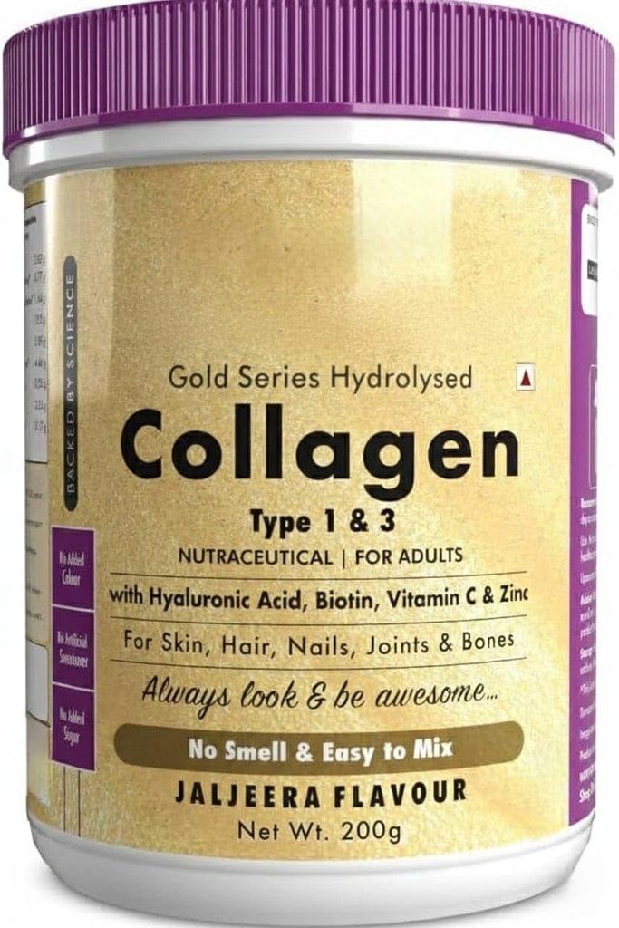 Skin Glow-n-Shine Collagen Powder 200g | Hydrolysed Collagen for Women and Men with Hyaluronic Acid, Biotin and Vitamin C for Healthy Skin, Hair and Nails - (Jaljeera, 200gm)