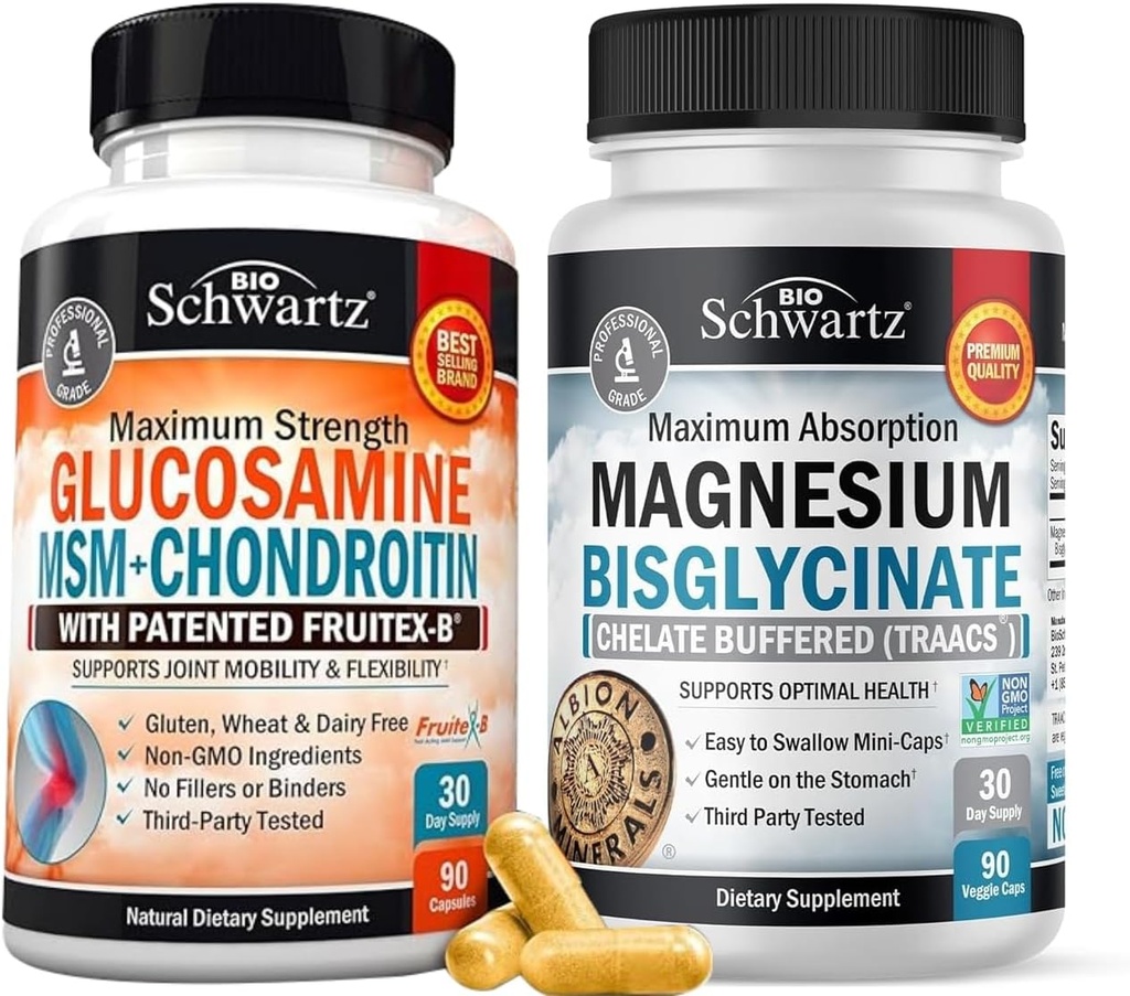 Vysoká absorpcia Magnézium Bisglycinát kapsuly (1 mesiac dodávky) Plus glukozamín Chondroitín MSM Trojitá sila Joint Support Supplement (1 mesiac dodávky)