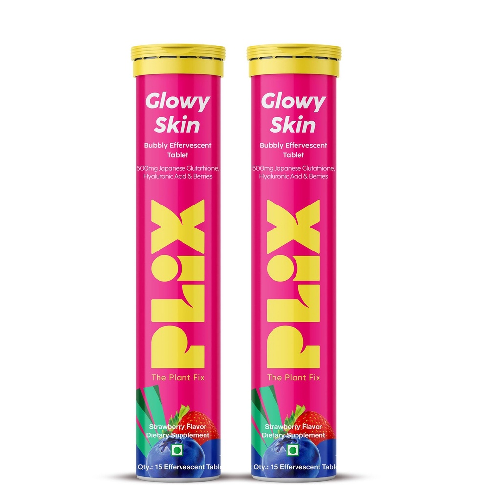PLIX - THE PLANT FIX Glutathione Tablets with Vitamin C for Clear and Youthful Skin (Pack of 2, Strawberry) | 15 Collagen Supplements |500mg L-Glutathione, Vegan Vitamin E and Hyaluronic Acid