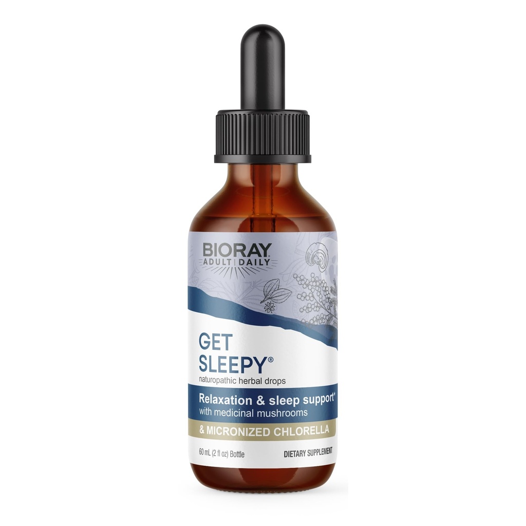 BIORAY Daily Get Sleepy - 2 fl oz - Podpora relaxácie a odpočinku - s liečivými hubami a mikronizovanými chlórella - non-GMO, Vegan, Gluten Free - Approx. 30 Servings