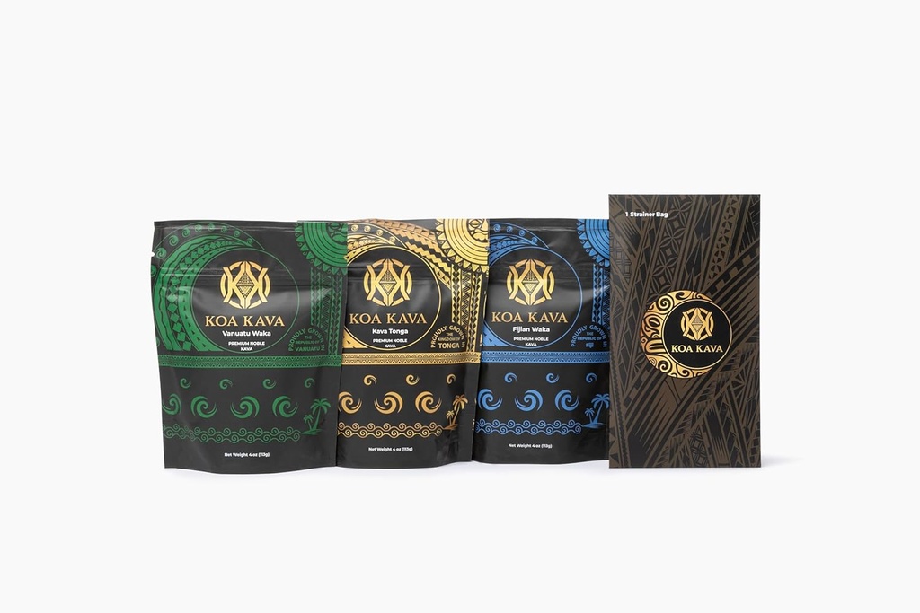 Koa Kava Premium Sample Kit: Medium Grind Tongan, Vanuatu Waka a Fijian Waka Kava Powder