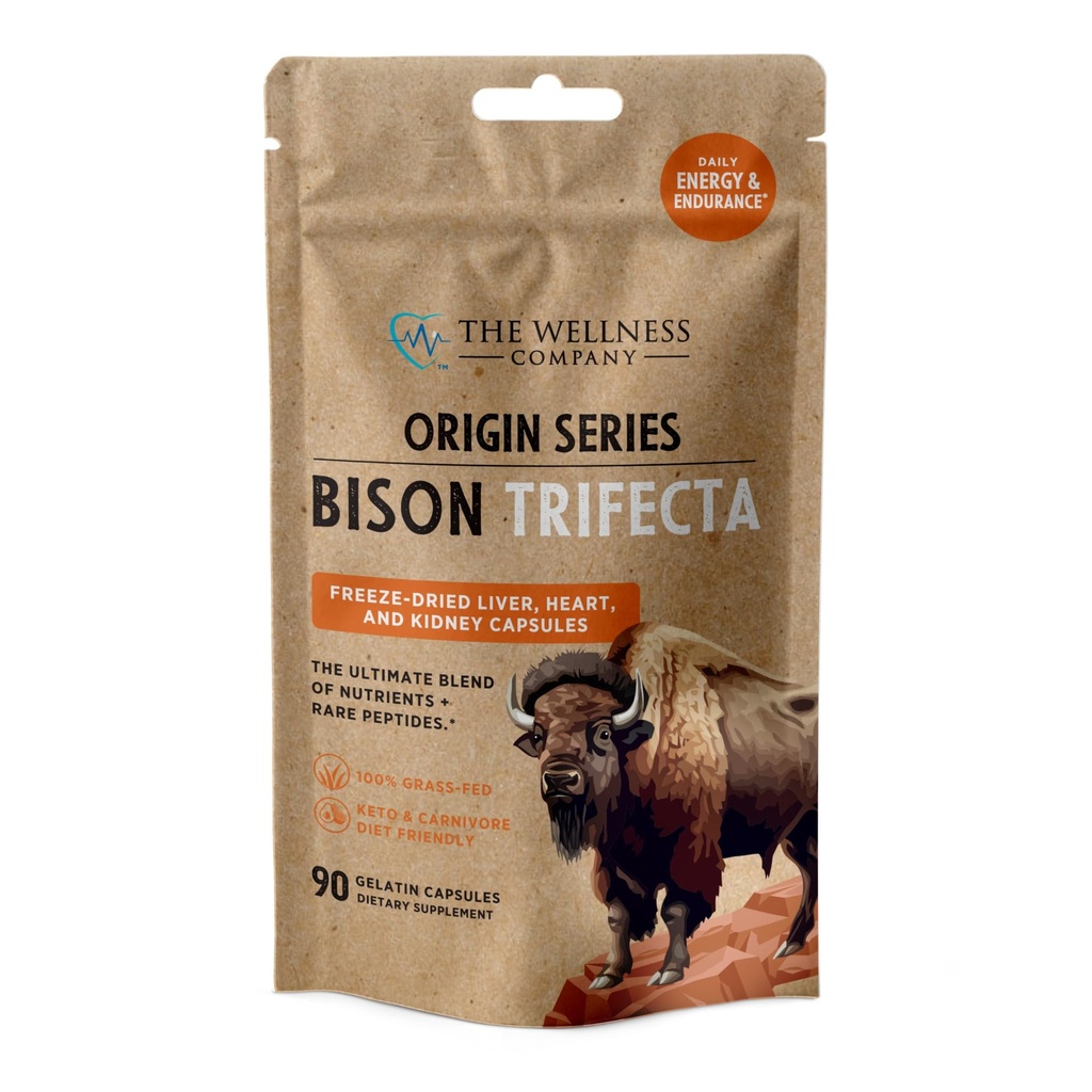 Bison Trifecta - Super-Bioavailable Multivitamin, Heme Iron, All Natural - Heart, Kidney, Liver, Grass-Fed & Finished, No Vaccines or Hormones | 90ct (1 Month Supply)