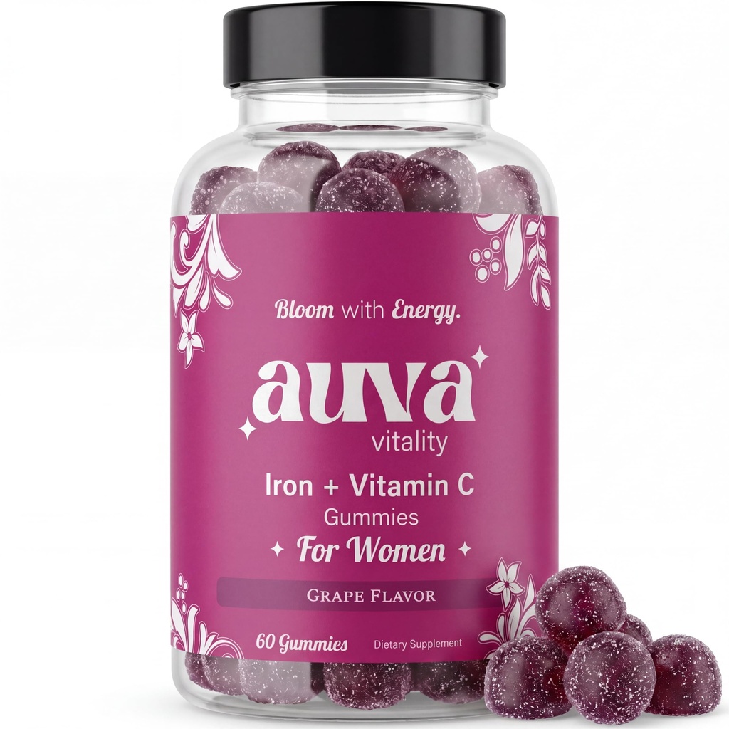 Iron Gummies for Women — Non-Constipating | Ferrous Fumarate 20mg + Vitamin C | Energy, Anemia & Iron Deficiency Support | Hair Health, Menstrual & Menopause | Grape Flavor, 60 Count