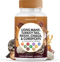Lion Mane Huba doplnok s Tureckom chvost Reishi Cordyceps Chaga s marshmallow koreň - 60 Počet