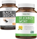 Black Seed Oil & St. John's Worth (3-Month Supply) Harmony Essence Bundle of Black Seed Oil (180 Kapsule) Cold-Pressed Nigella Sativa & St. John's Wort (180 kapsuly) s výkonnou 900mcg Hypericin