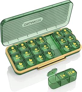 Usporiadateľ pilulky 3 Časy denne, 7-Deň pilulky Box 3 Časy denne - Acedada Týždenná medicína Box Organizátor, 7 Detachable Portable Daily pilulky Kontajnerový dávkovač Prípad pre vitamíny Rybie oleje Doplnky, Zelená