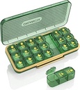 Usporiadateľ pilulky 3 Časy denne, 7-Deň pilulky Box 3 Časy denne - Acedada Týždenná medicína Box Organizátor, 7 Detachable Portable Daily pilulky Kontajnerový dávkovač Prípad pre vitamíny Rybie oleje Doplnky, Zelená