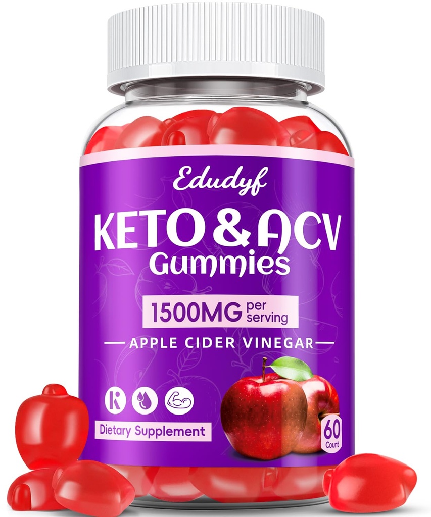 Keto ACV Gummies - 1500mg Apple Cider Ocogar Gummies with Probiotics, B12 and Keto Support, Detox & Cleanse, GMO Free & Vegan - 60 Count...