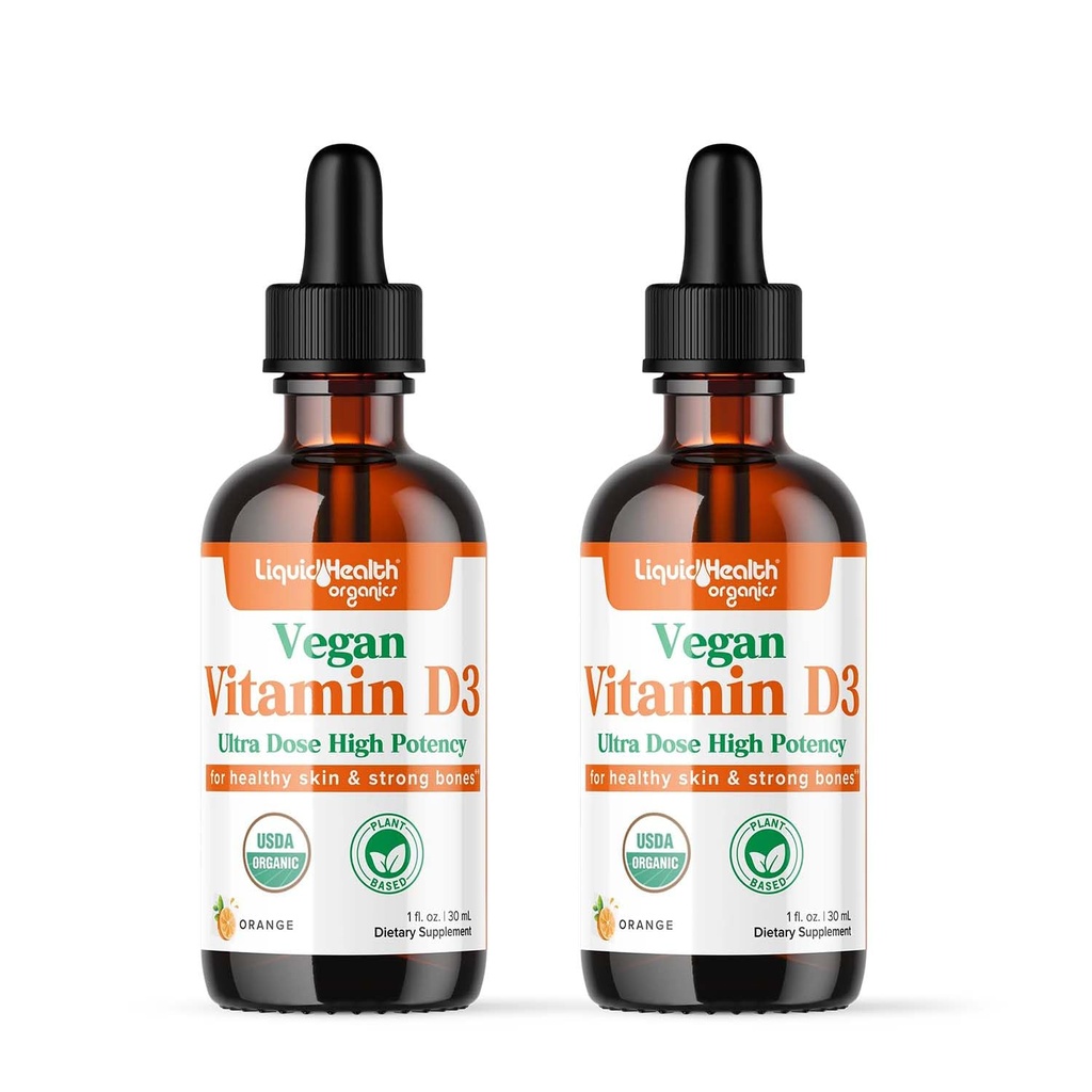 LIKVIDNÁ HEALTHA Vitamín D3 4000 IU, USDA Organické vitamín D tekuté kvapky pre dospelých a deti, Vegánsky vitamín D na podporu imunitného systému, zdravie kostí, podpora nálady, zdravá koža - vyrobené v USA (2 balenia)
