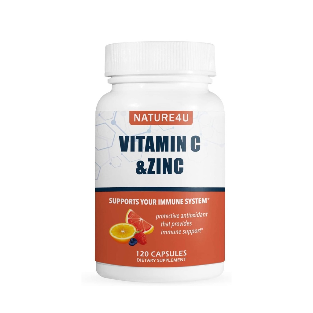 Vitamín C 1000 mg s Zinkom, ružové boky a Citrus Bioflavonoidy, Imunitná podpora Supplement Antioxidanty Ochrana, 120 Kapsule