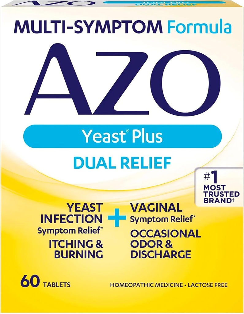 AZO kvasinka Plus Dual Relief Tablets, kvasinková infekcia a vaginálna úľava od symptómov, zmierňuje vaginálne svrbenie a pálenie, počet 60