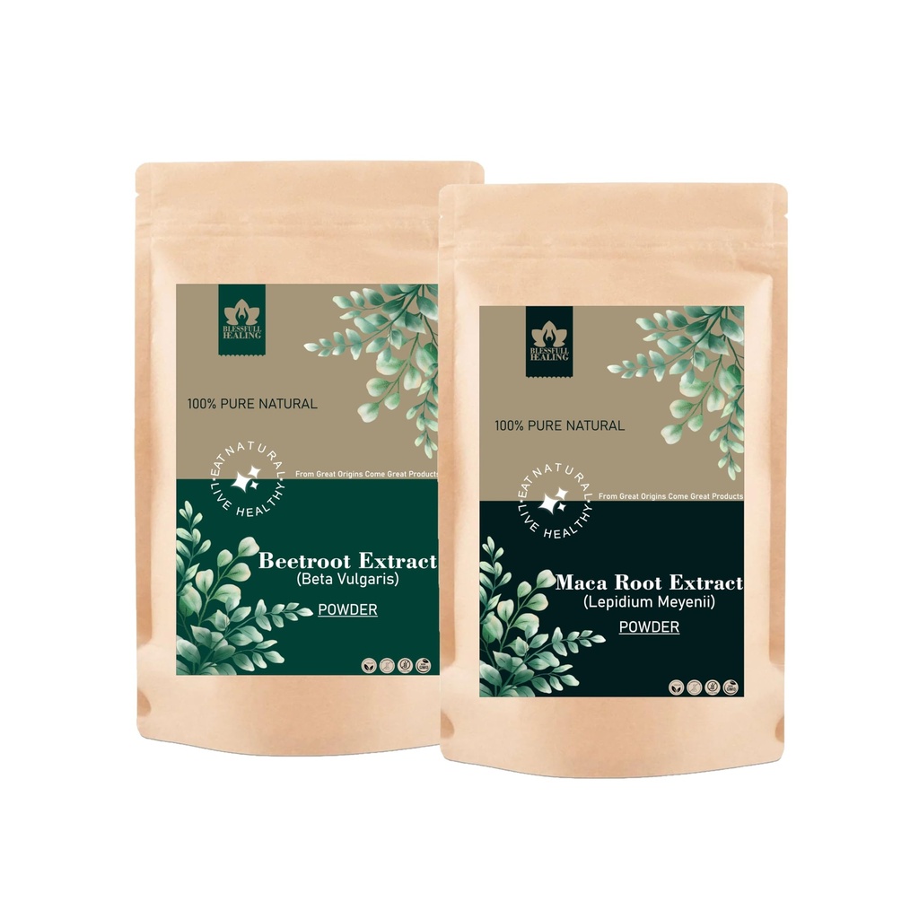 Blessfull Healing [Beetroot(Beta Vulgaris), Maca Root Extract (Lepidium Meyenii) Powder Combo 100% Pure Natural 100 Gram (3.52 oz) Each (Set of 2)