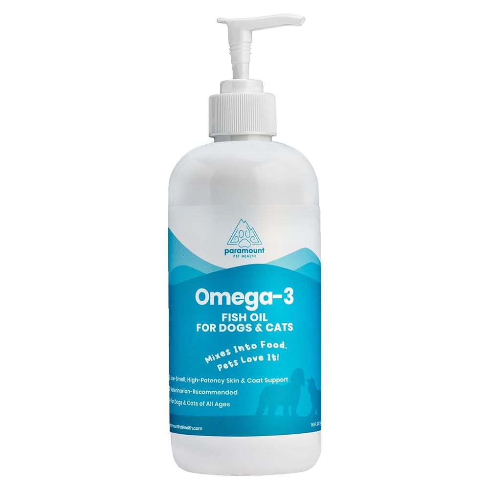 Wild-Caught Omega 3 Fish Oil pre psy a mačky, Liquid EPA DHA Supplement for Skin, Coat, Joints & Heart, Low-Odor Omega 3 kvapky pre malých psov plemien a mačky s svrbenou pokožkou, 16 oz