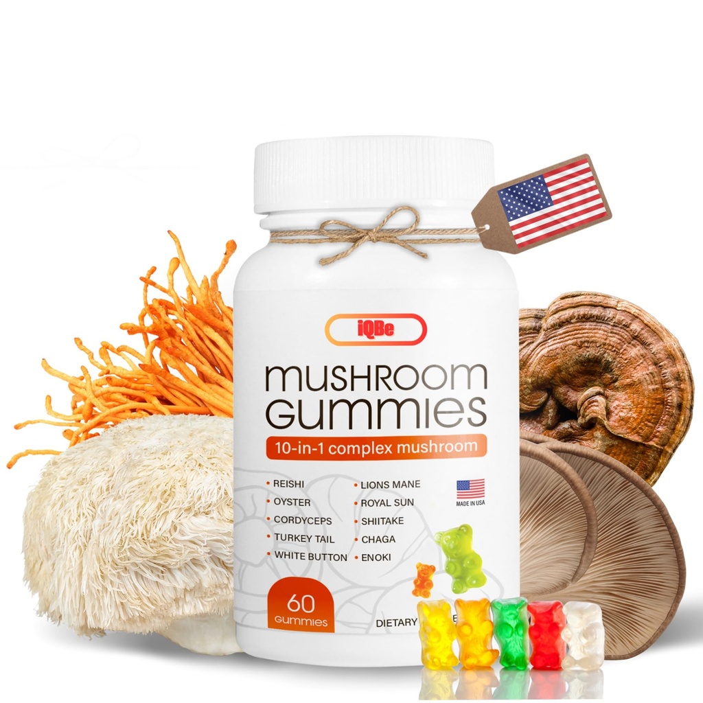 Mushroom Gummies – 10-in-1 Complex with Lion’s Mane, Chaga, Reishi, Cordyceps & More – 6 Fruity Flavors – Vegan, Non-GMO, Pectin-Based, Made in USA – (60 Gummies Total)